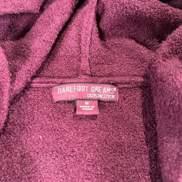 Barefoot Dreams cozy lounge hooded Cozychic Lite knit cardigan plum burgundy M - Picture 6 of 13